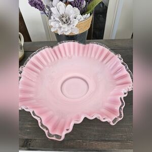 Vintage Fenton Pink Double Ruffle Edge Bowl